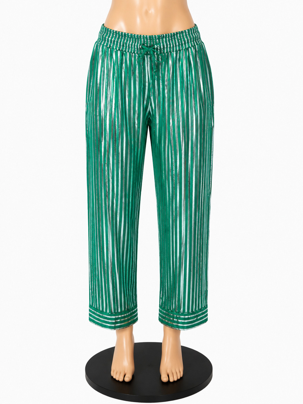 BURU Teal Green & Silver Metallic Stripe Pull-On Lounge Pants Size XS